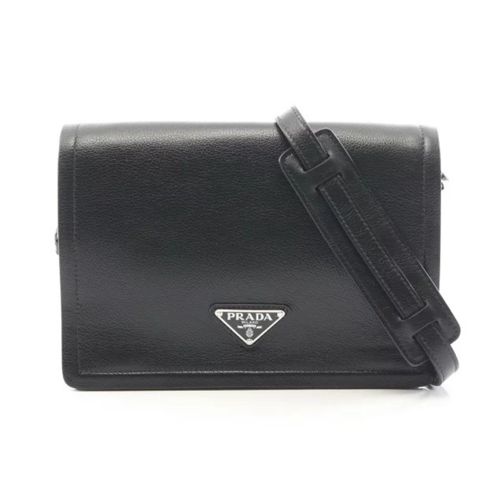 Prada GLACECALF Shoulder Bag Leather Black